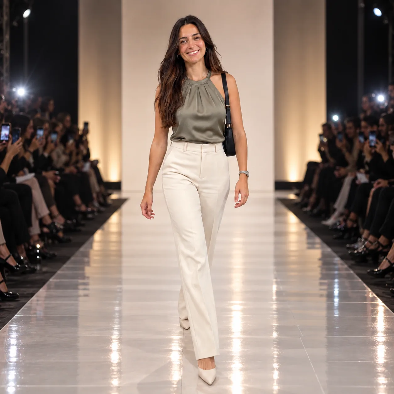 Asistente convertido en modelo durante una pasarela de moda